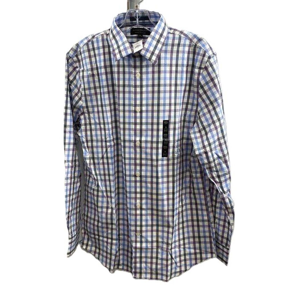 Men's Blue shirt BR Multicolor Plaid Long Sleeve Button Up w tags medium size